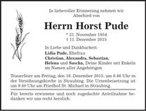 Traueranzeige Horst Pude