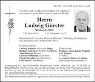 Traueranzeige Ludwig Gürster