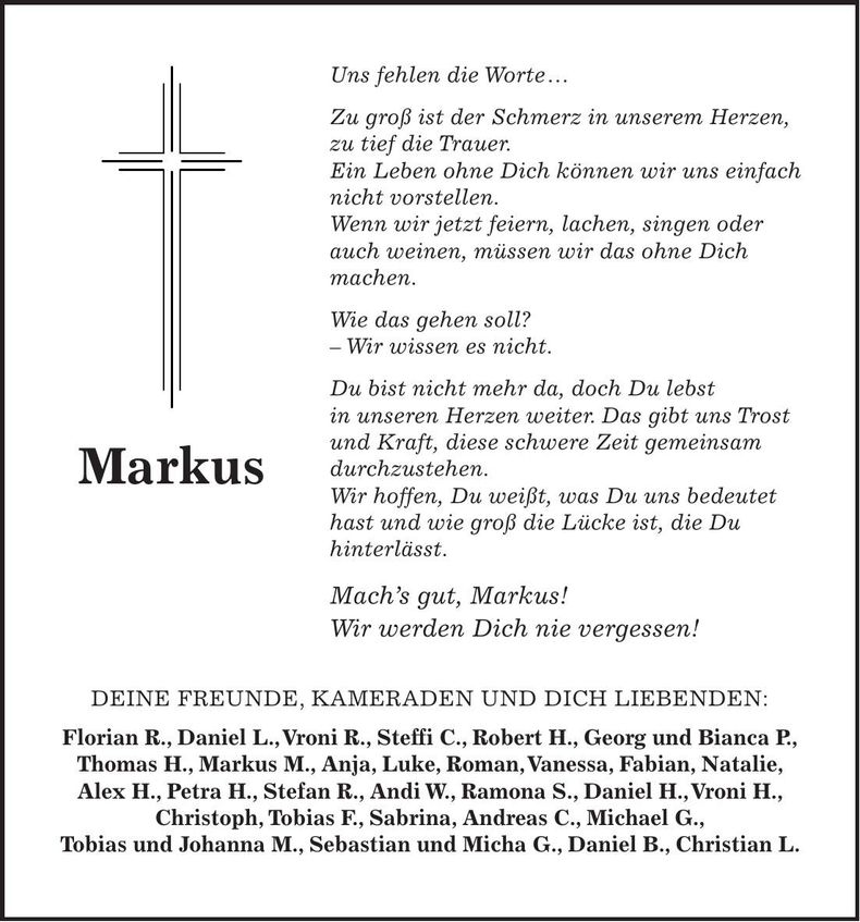 Traueranzeige Markus Bösl