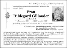 Traueranzeige Hildegard Gillmaier