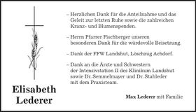 Traueranzeige Elisabeth Lederer