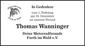 Traueranzeige Thomas Wanninger