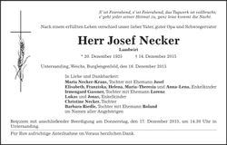 Traueranzeige Josef Necker