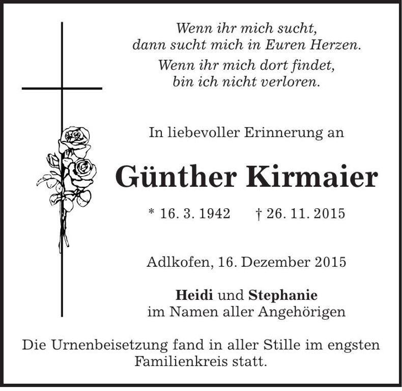 Traueranzeige Günther Kirmaier