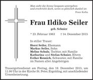 Traueranzeige Ildiko Seiler