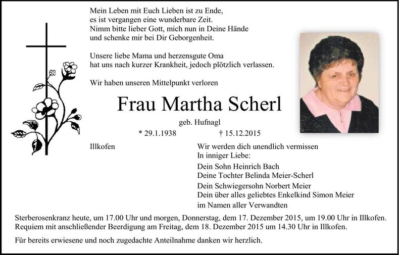 Traueranzeige Martha Scherl