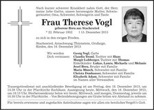 Traueranzeige Therese Vogl