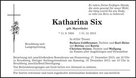 Traueranzeige Katharina Six