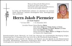 Traueranzeige Jakob Piermeier