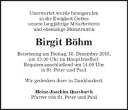 Traueranzeige Birgit Böhm