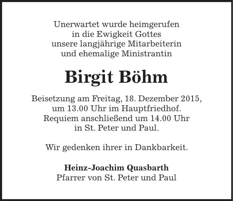 Traueranzeige Birgit Böhm