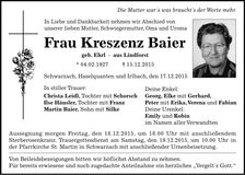 Traueranzeige Kreszenz Baier