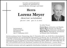 Traueranzeige Lorenz Meyer