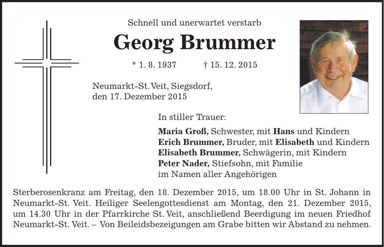 Traueranzeige Georg Brummer