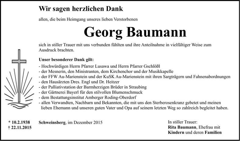 Traueranzeige Georg Baumann