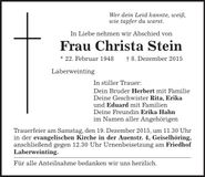 Traueranzeige Christa Stein