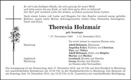 Traueranzeige Theresia Holzmair