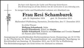 Traueranzeige Resi Schamburek