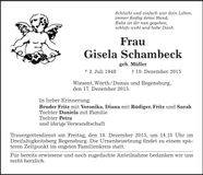 Traueranzeige Gisela Schambeck