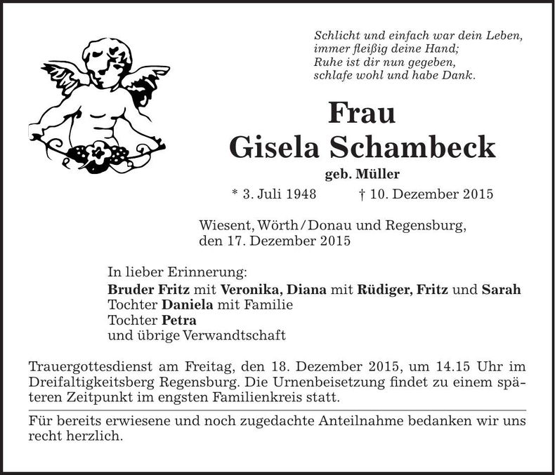 Traueranzeige Gisela Schambeck