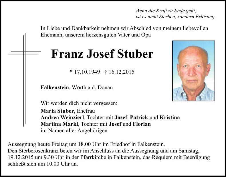 Traueranzeige Franz Josef Stuber
