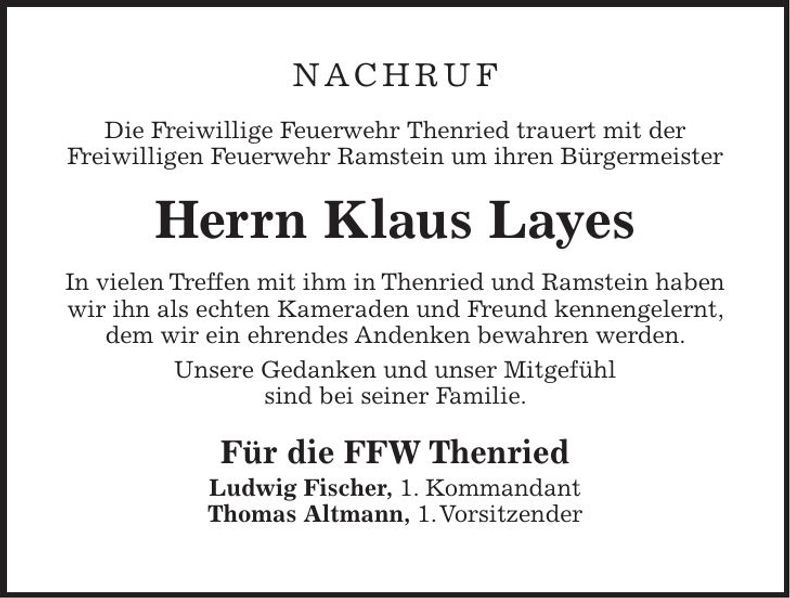 Traueranzeige Klaus Layes