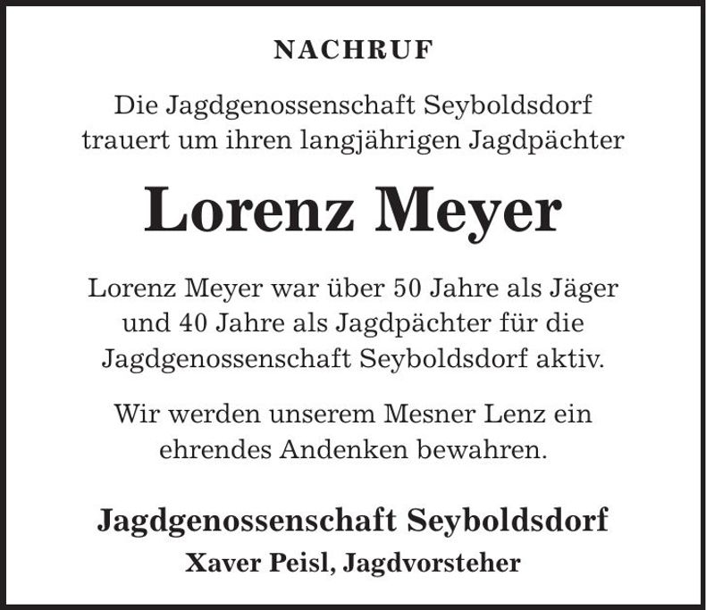 Traueranzeige Lorenz Meyer