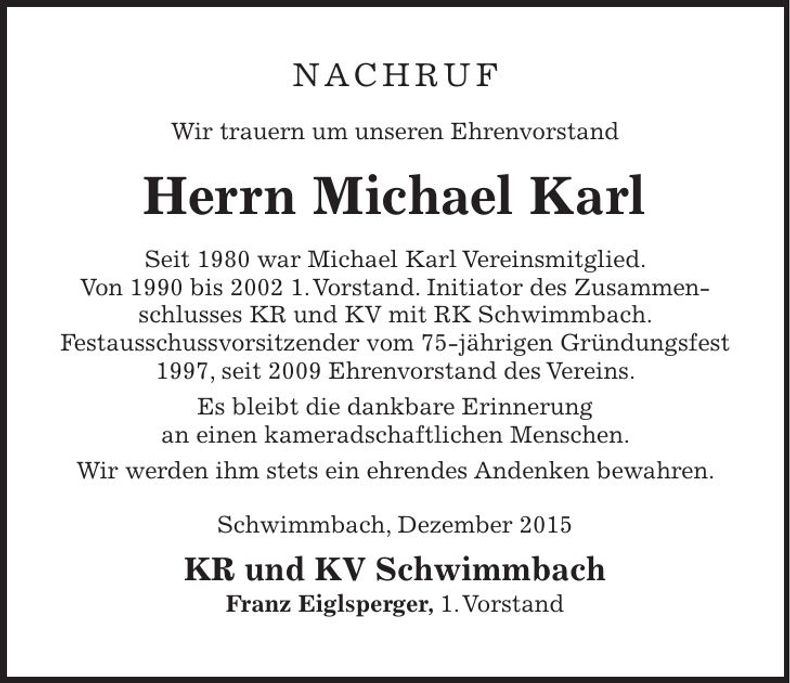Traueranzeige Michael Karl