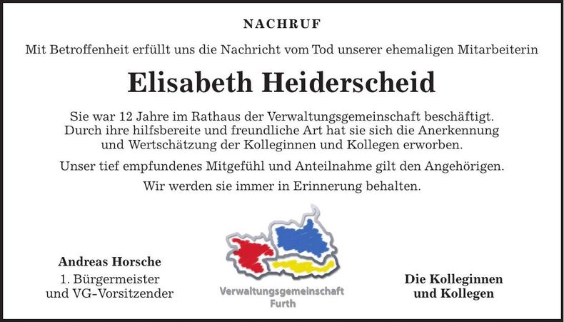 Traueranzeige Elisabeth Heiderscheid