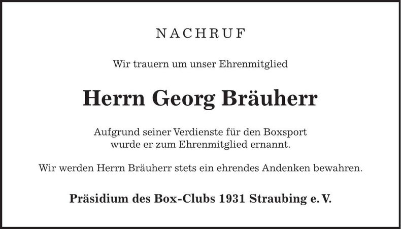Traueranzeige Georg Bräuherr