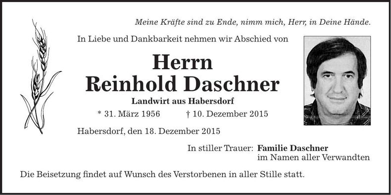 Traueranzeige Reinhold Daschner