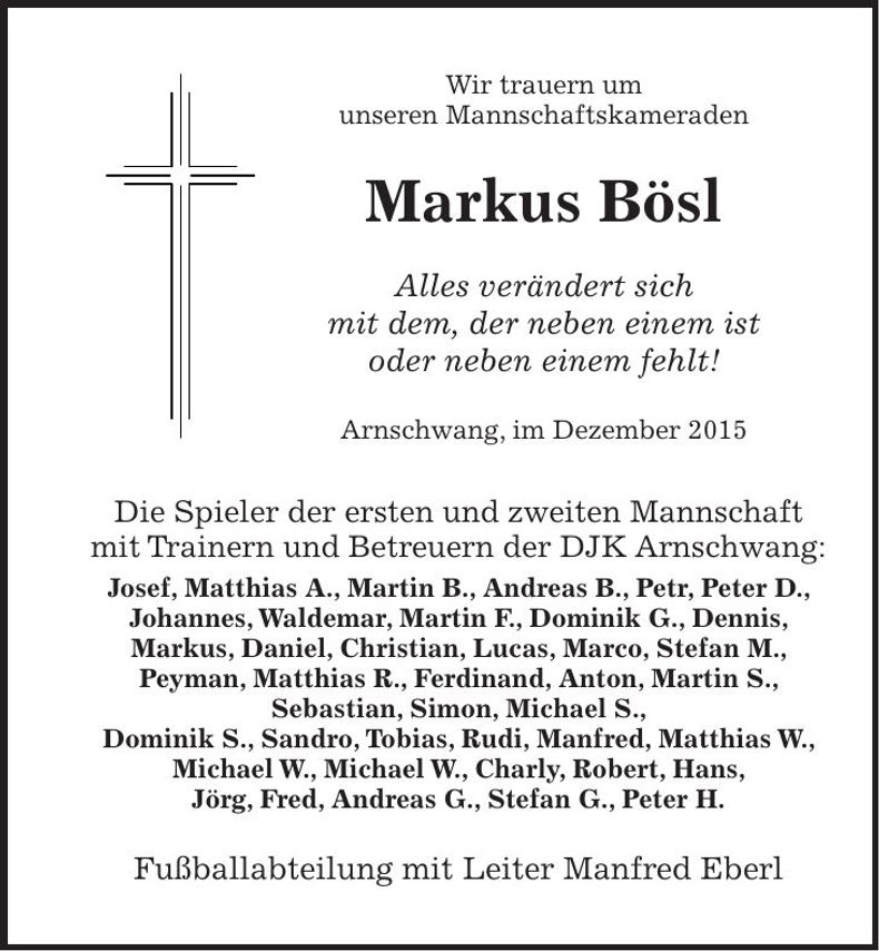Traueranzeige Markus Bösl