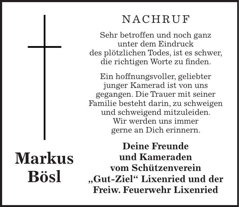 Traueranzeige Markus Bösl