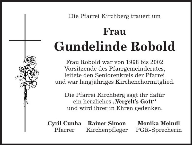 Traueranzeige Gundelinde Robold