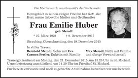 Traueranzeige Emilie Huber