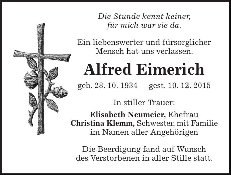 Traueranzeige Alfred Eimerich