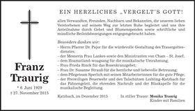 Traueranzeige Franz Traurig