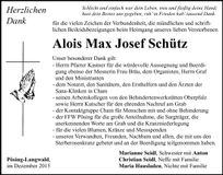 Traueranzeige Alois Max Josef Schütz