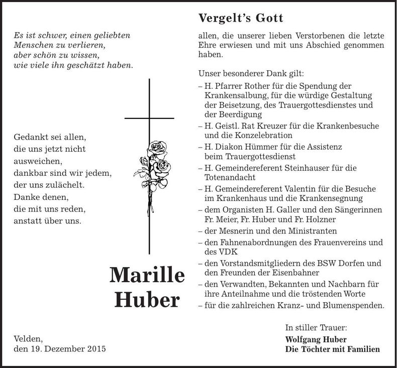 Traueranzeige Marille Huber