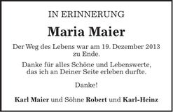 Traueranzeige Maria Maier