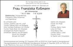 Traueranzeige Franziska Roßmann
