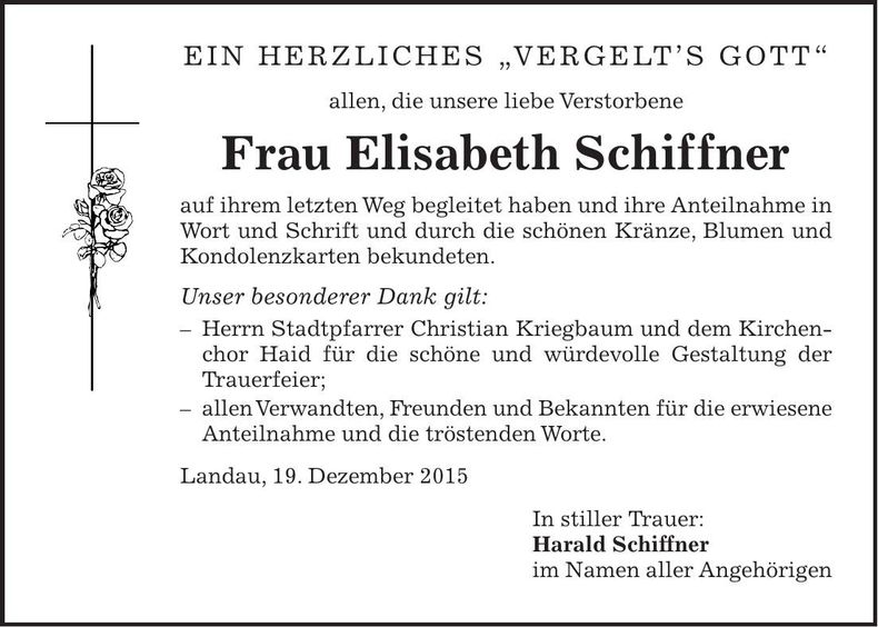 Traueranzeige Elisabeth Schiffner