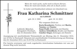 Traueranzeige Katharina Schmittner