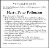 Traueranzeige Peter Pollmann