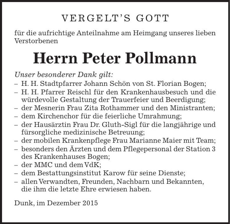 Traueranzeige Peter Pollmann