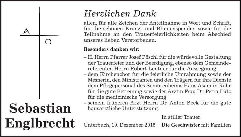 Traueranzeige Sebastian Englbrecht