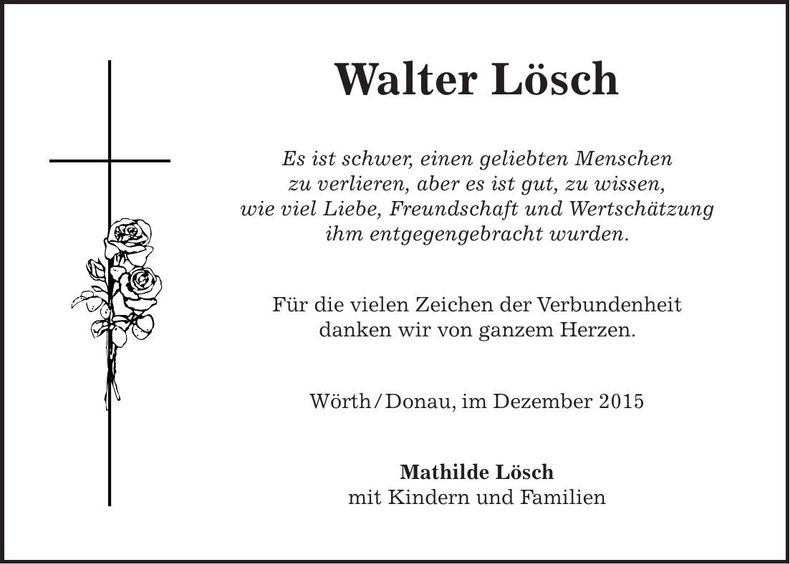 Traueranzeige Walter Lösch