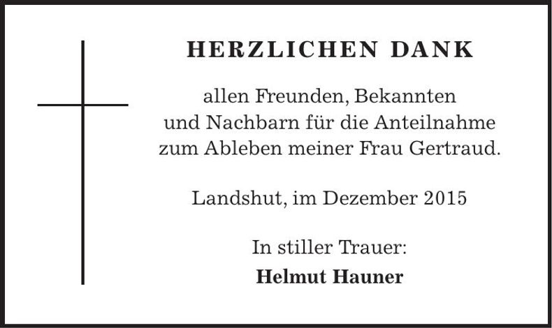 Traueranzeige Gertraud Hauner