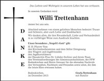 Traueranzeige Willi Trettenhann