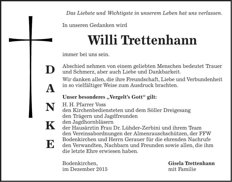 Traueranzeige Willi Trettenhann